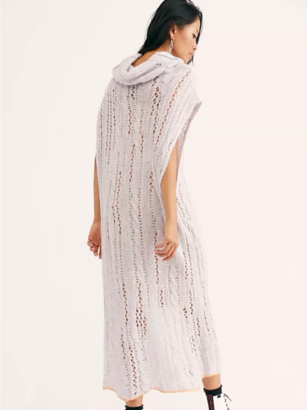 Free People Pirouette Maxi Sweater in Sugar Cloud (light purple with yellow hem)